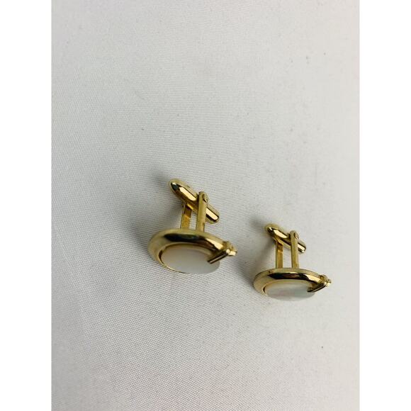 Vintage Signed Swank Cufflinks Goldtone and Mother of Pearl Bullet Back - Picture 7 of 10
